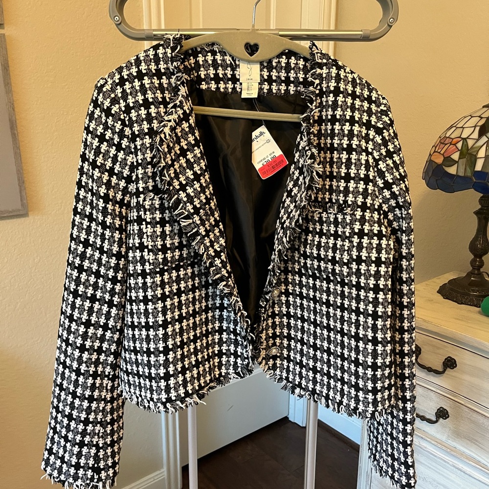Joie Black and White Houndstooth Blazer